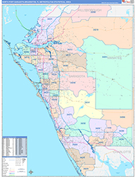 North Port-Sarasota-Bradenton Metro Area Wall Map Color Cast Style 2026